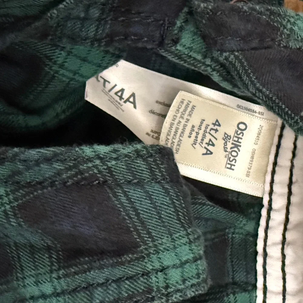 Oshkosh B'Gosh Girls Flannel Tiered Jumper 4T green/ navy plaid